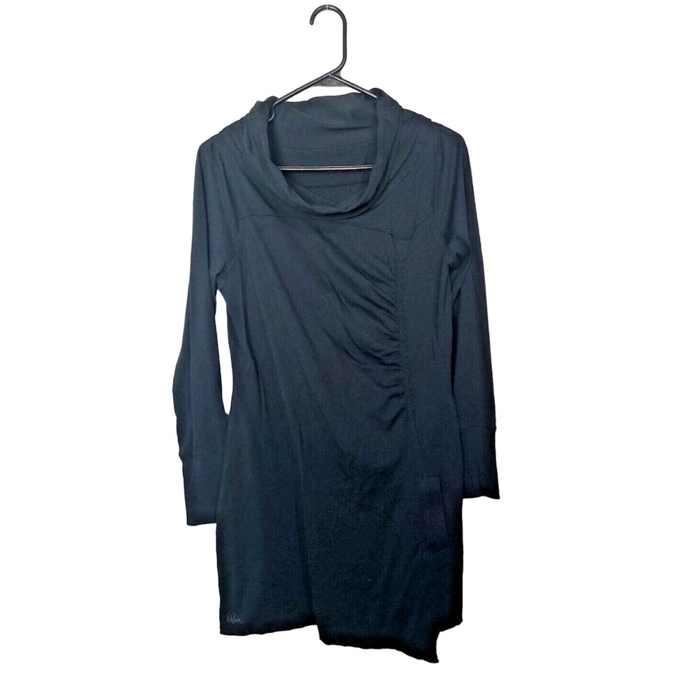 Volcom Long Sleeve Cowl Neck Black Midi Dress One Pocket Cinched Artsy Skater Lg